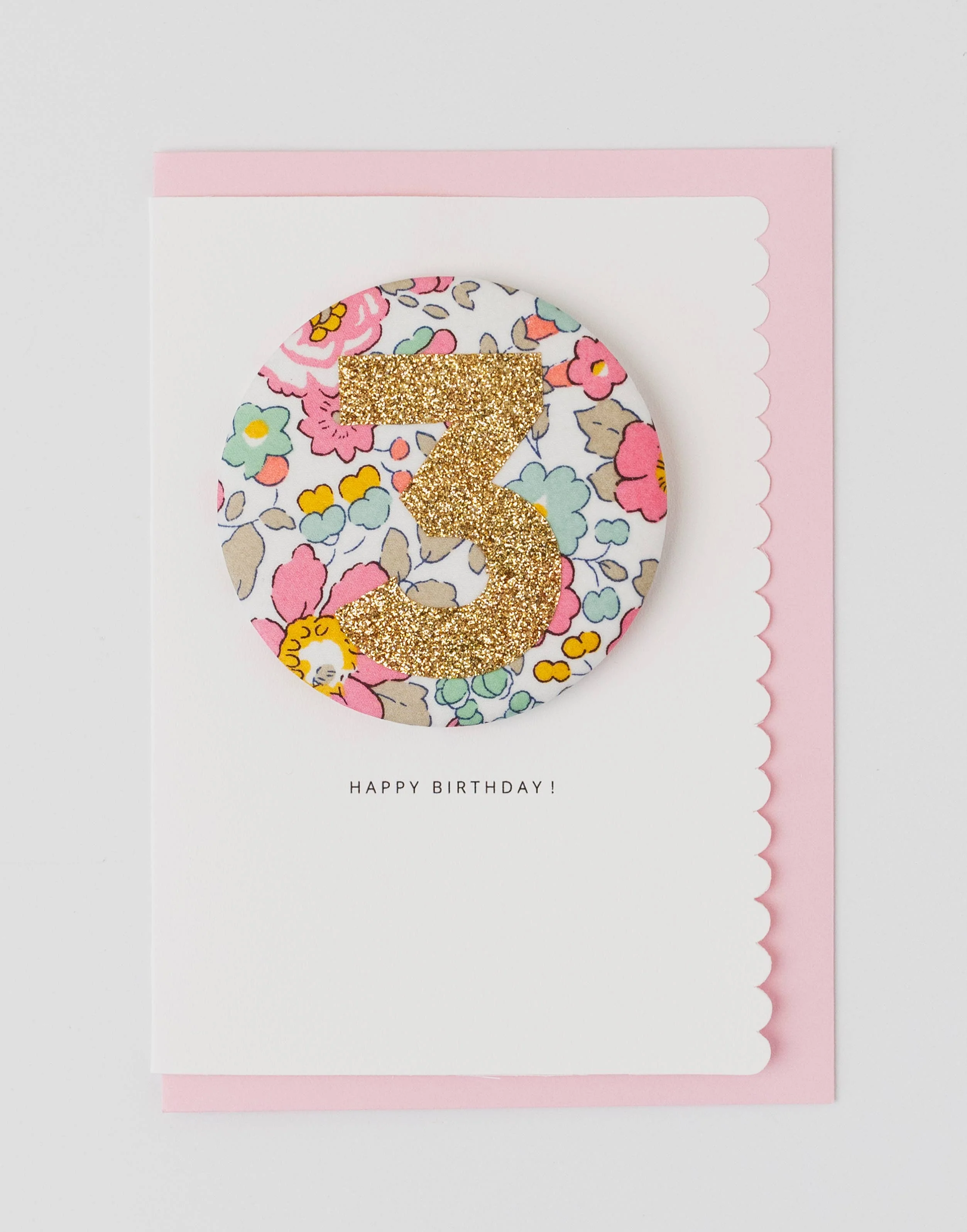 Birthday Badge Age 3 - Liberty Besty Pink fabric