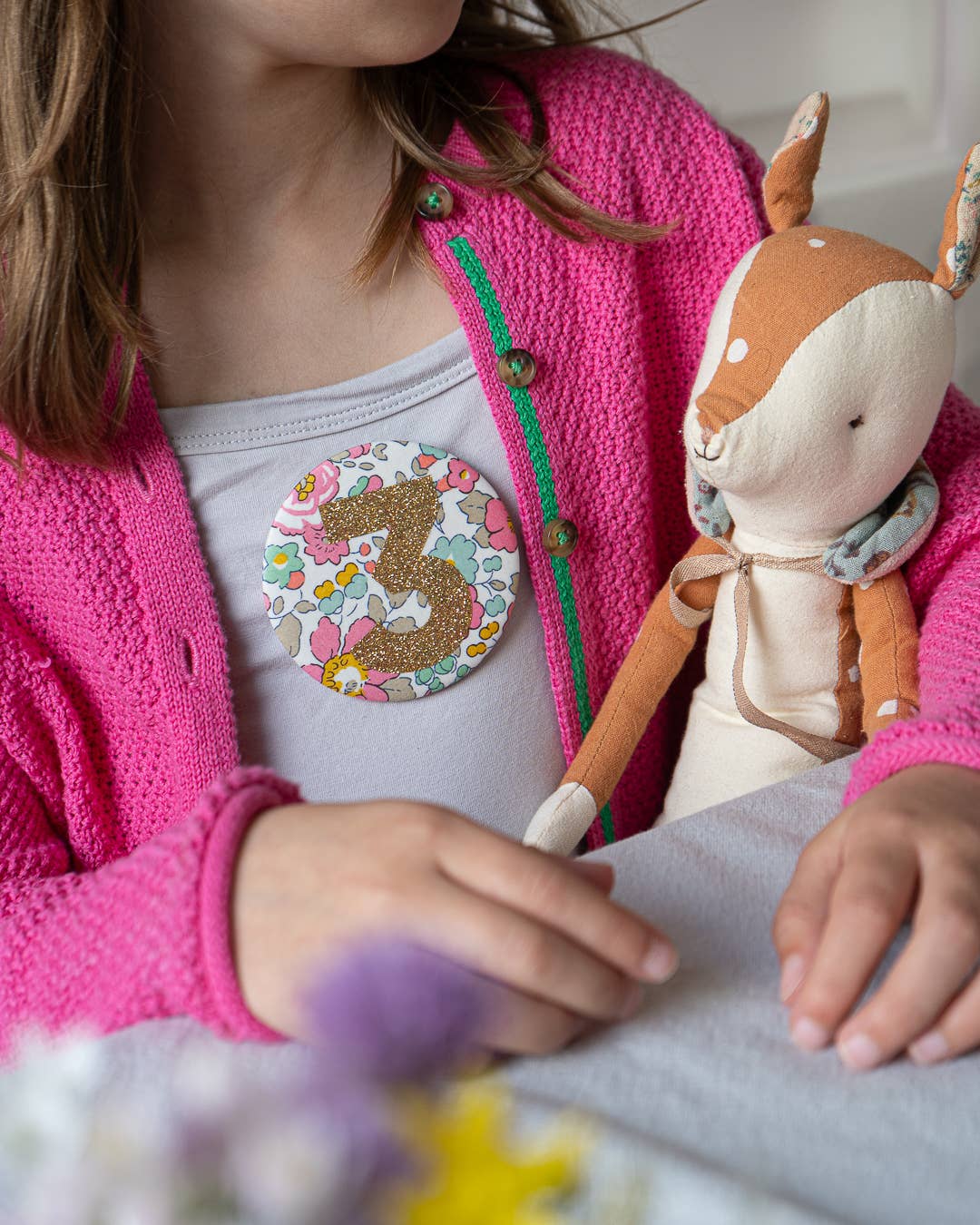 Birthday Badge Age 3 - Liberty Besty Pink fabric - Image 2