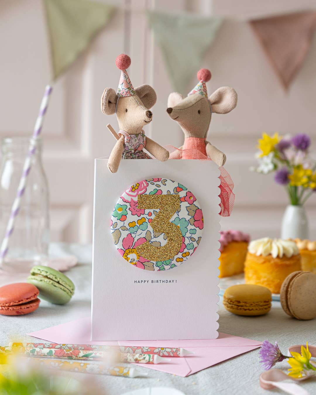 Birthday Badge Age 3 - Liberty Besty Pink fabric - Image 4