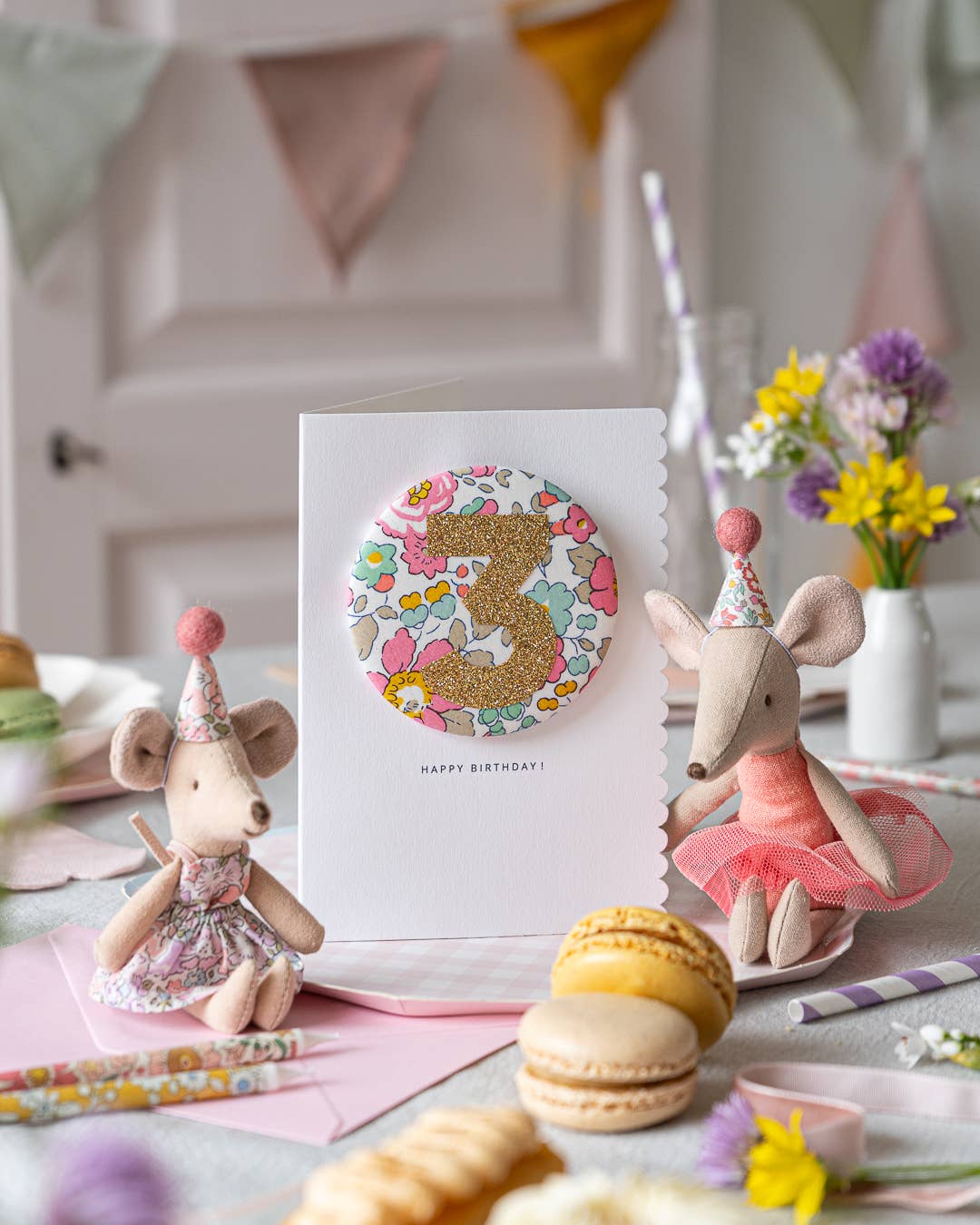 Birthday Badge Age 3 - Liberty Besty Pink fabric - Image 5