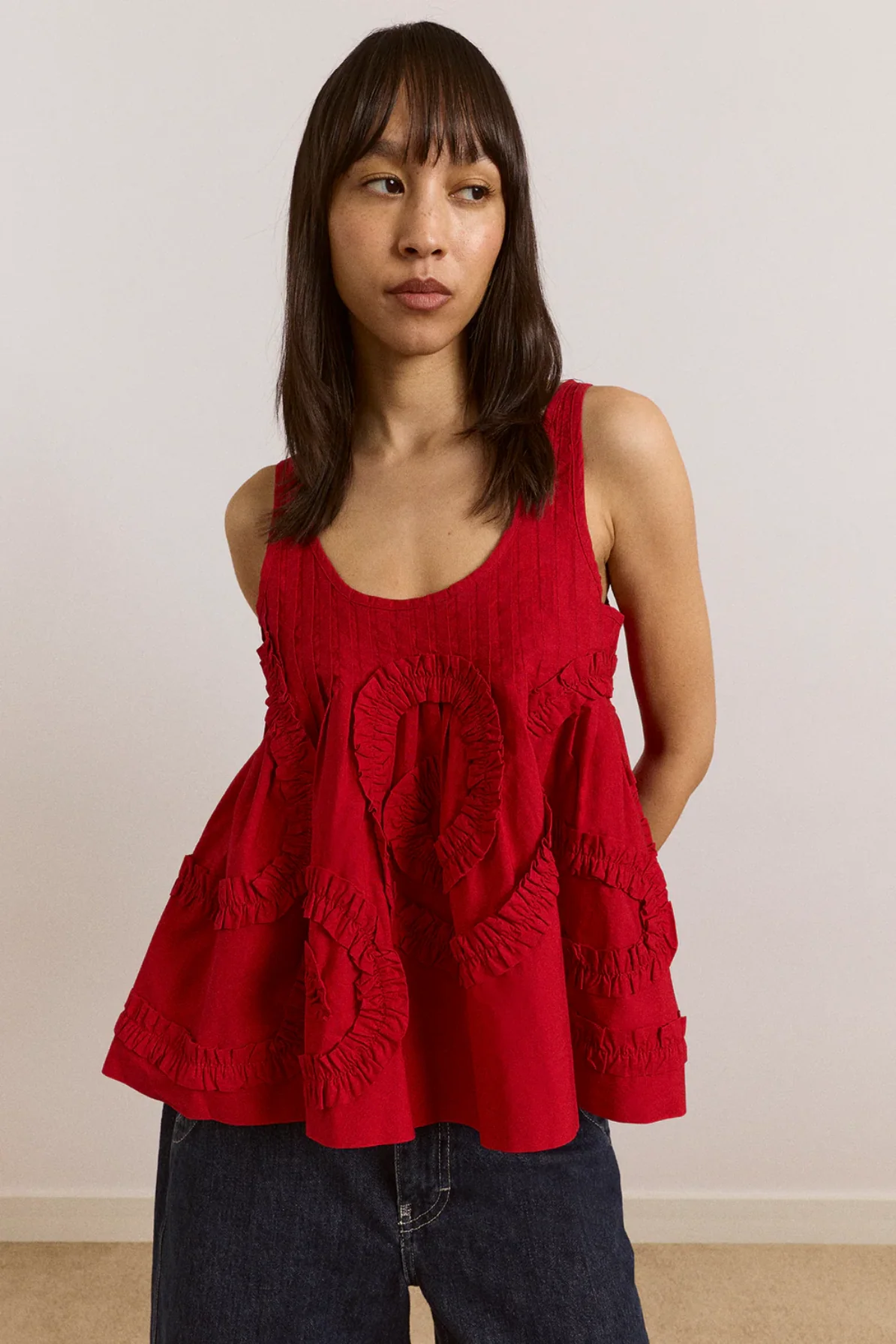 Stella Ruffle Cami - Red - Image 2