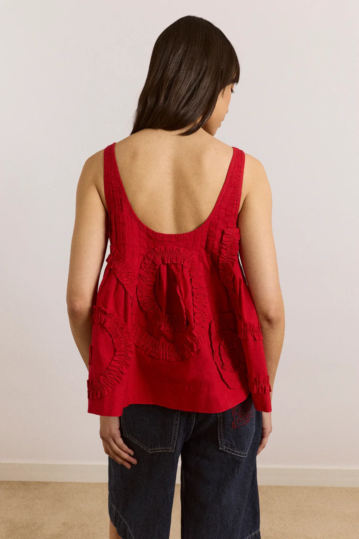 Stella Ruffle Cami - Red - Image 4